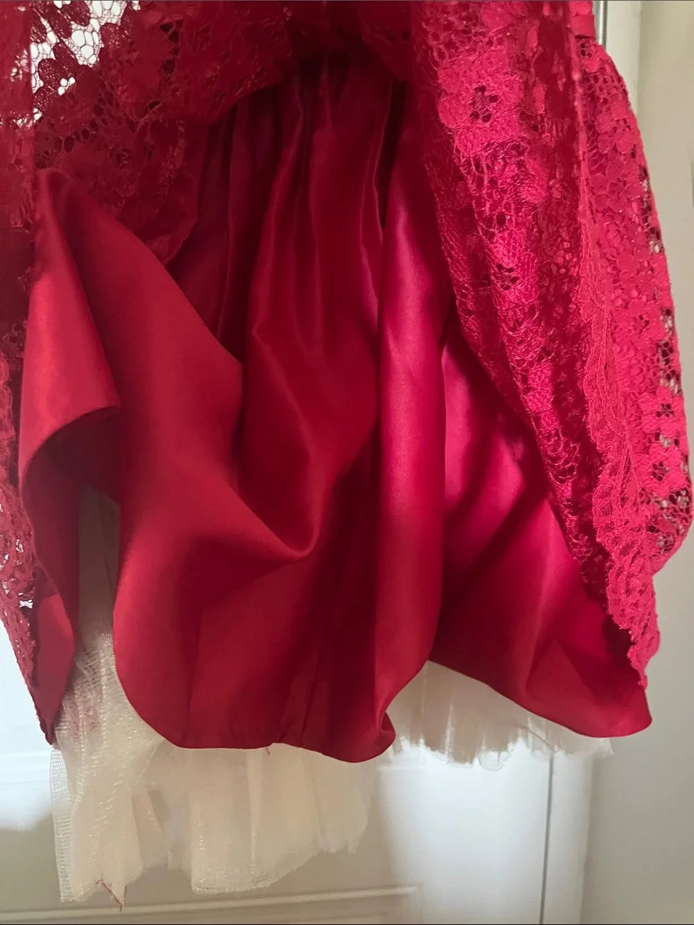 American Princess Red Lace Flower Waistband Party Dress